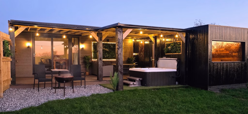 Romantic adults only lodge with hot tub in Derbyshire countryside at Steam Mill Lodges